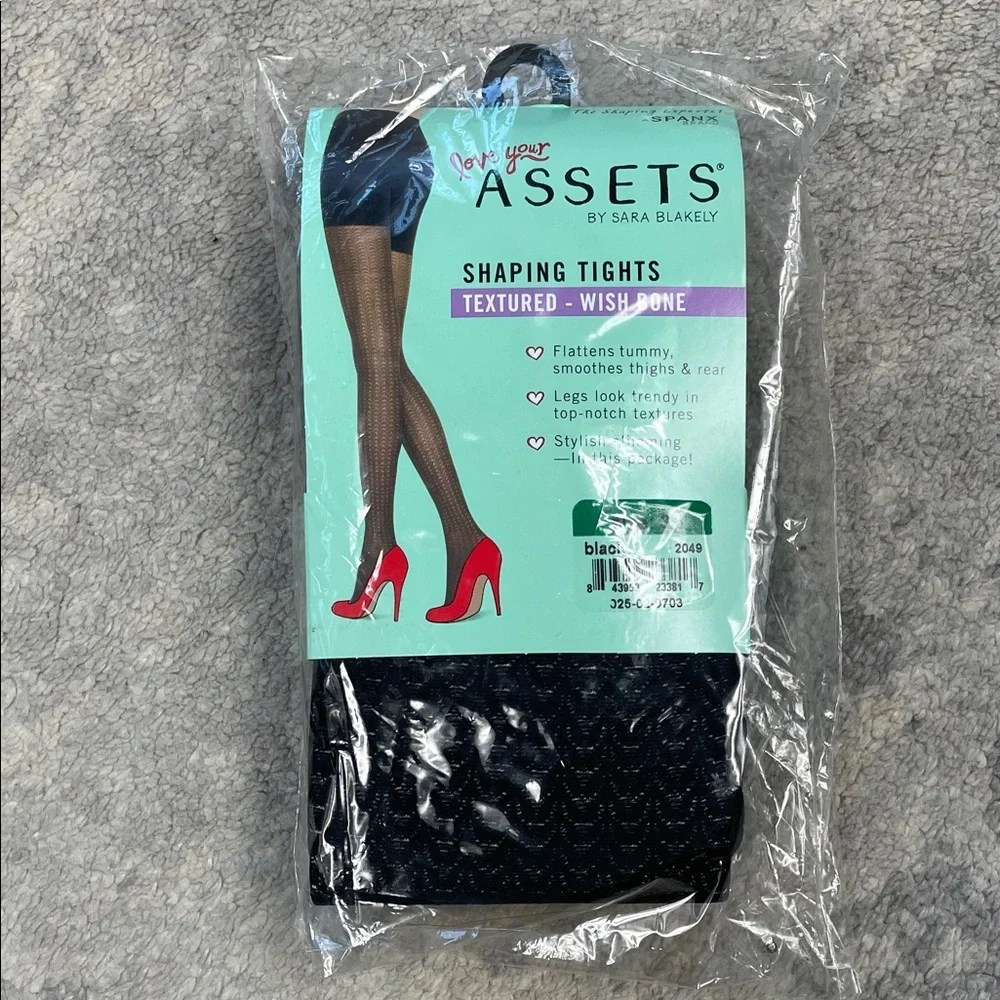 New Assets Sara Blakely Shaping Tights Textured Wish Bone Slimming Black Sz 3
